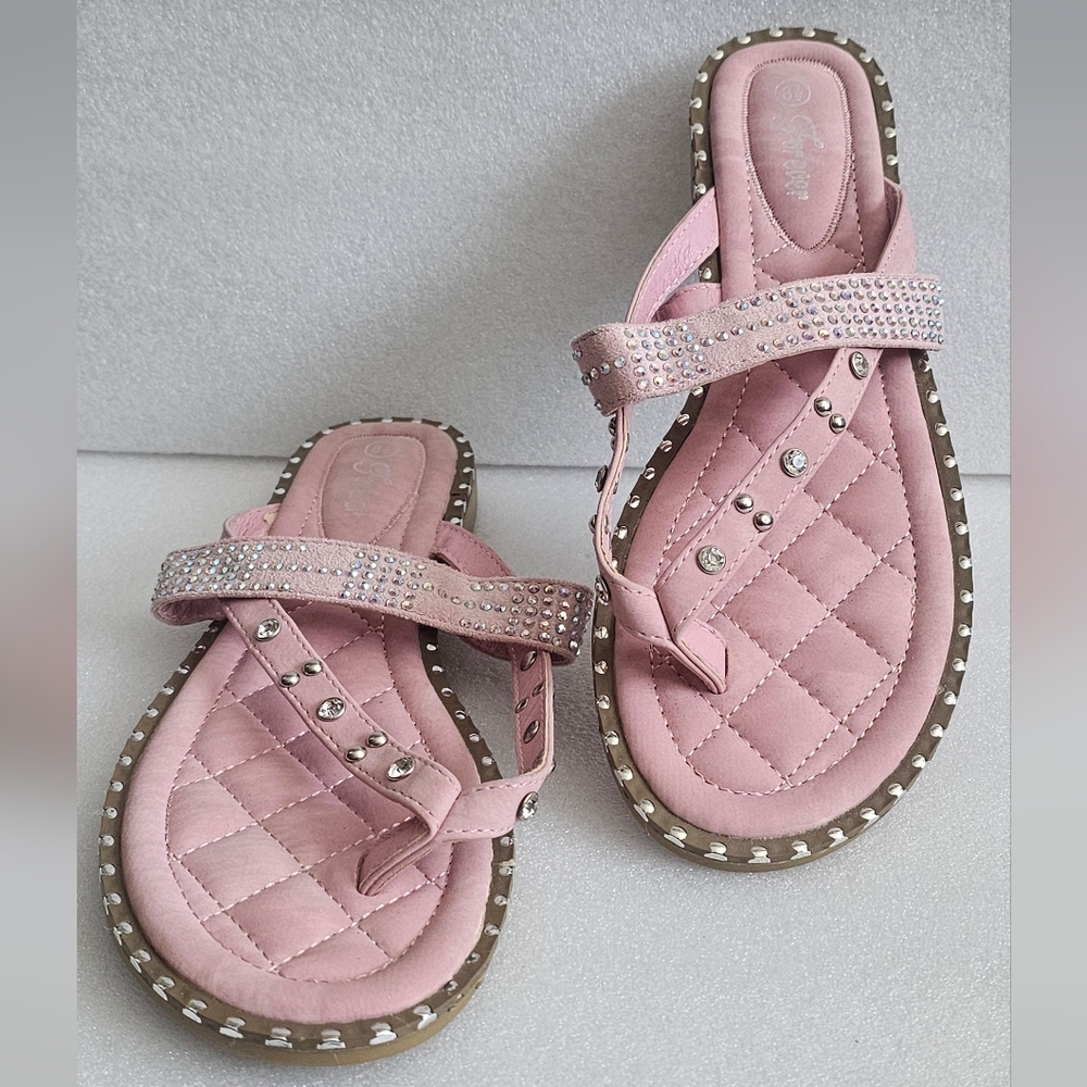 Pink Rhinestone Embellished Women's Sandals